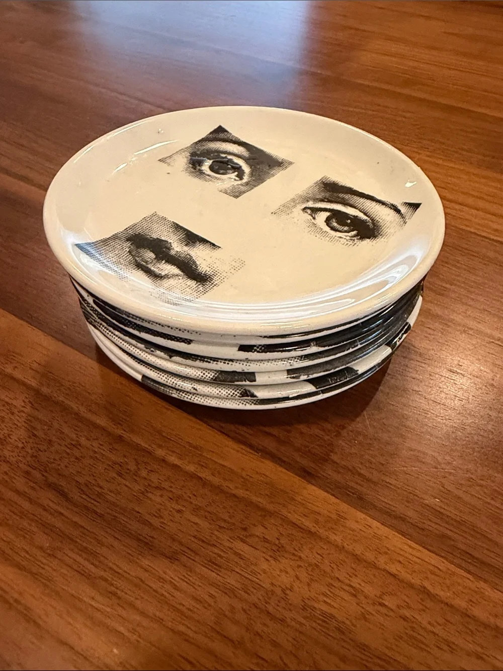 Fornasetti  Tema E Variazioni Black & White Face Coasters - Set of 7